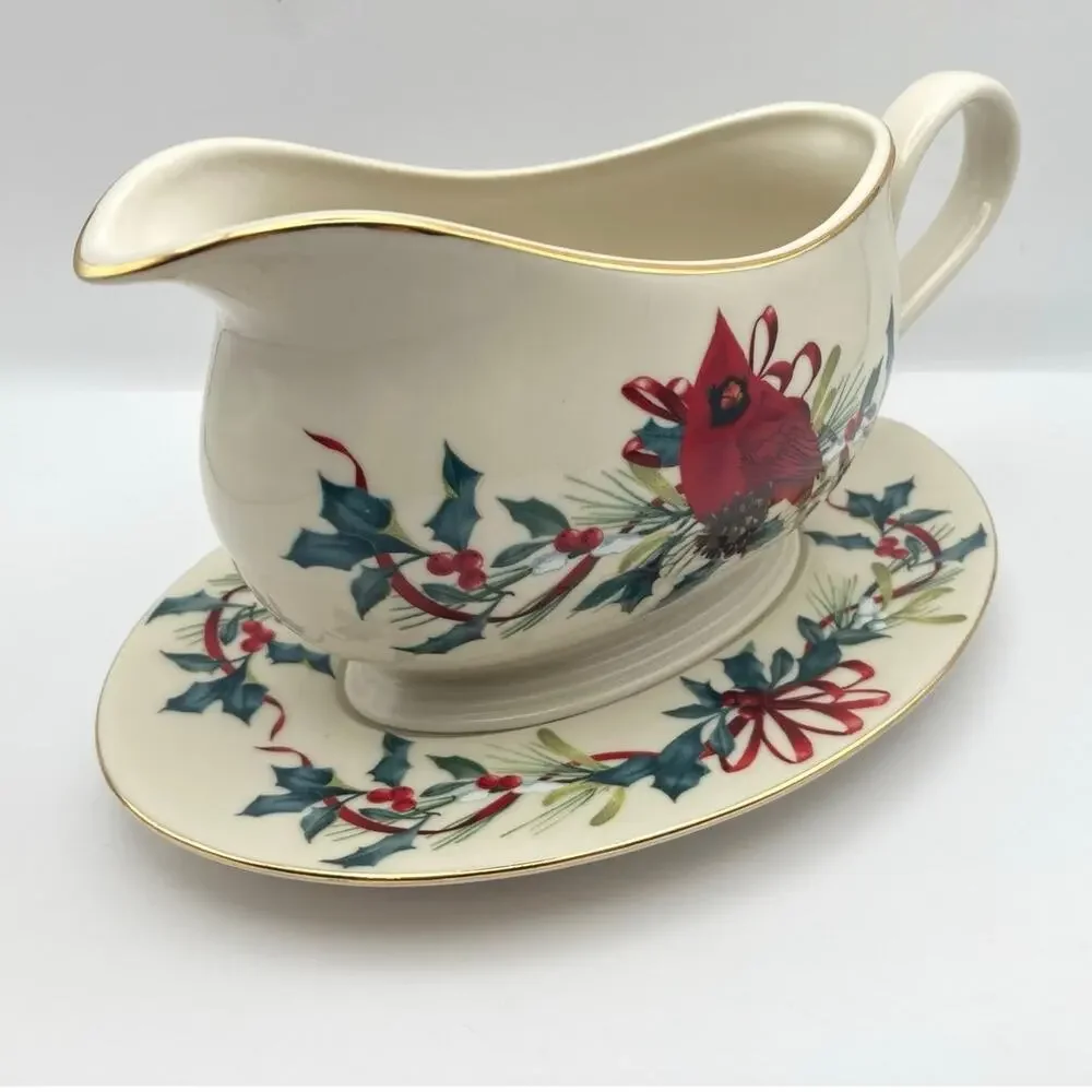 Lenox Winter Greeting Gravy Bowl & Under Plate Original Box
